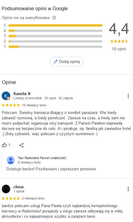 opinie - taxi radomsko Paweł